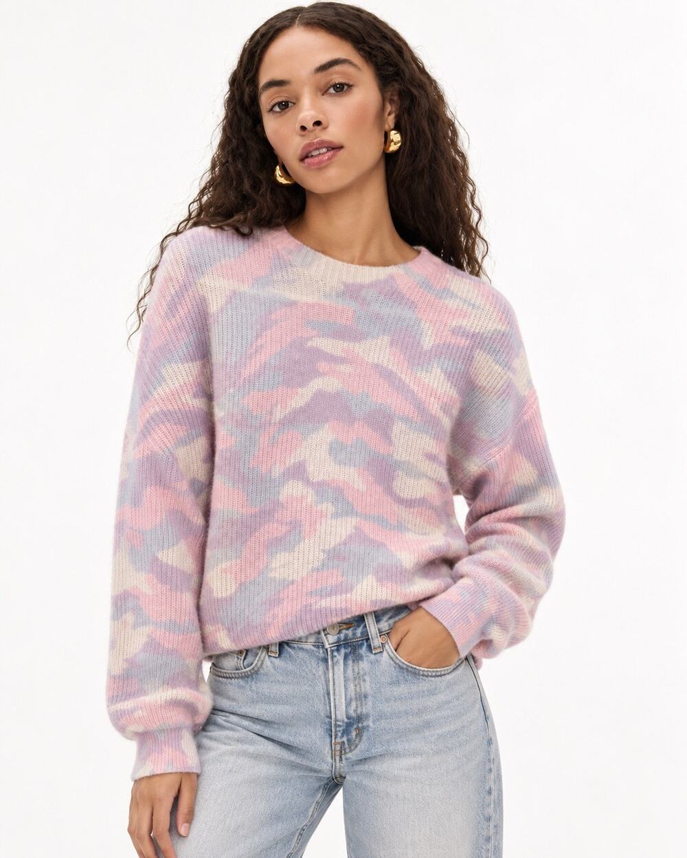 Girly Preppy Pastel Camouflage 100% Cashmere 27 Miles Malibu Crewneck Sweater